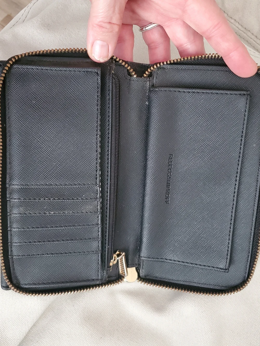 Rebecca Minkoff Black Saffiano Wristlet Clutch with Gold Plaque